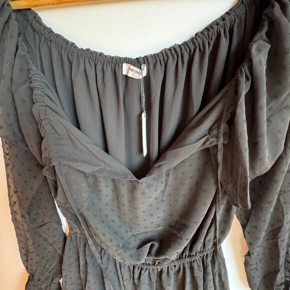 Rumored Senorita Mini Dress Black Off the Shoulder Sheer Witchy Fairy Grunge - Picture 10 of 16